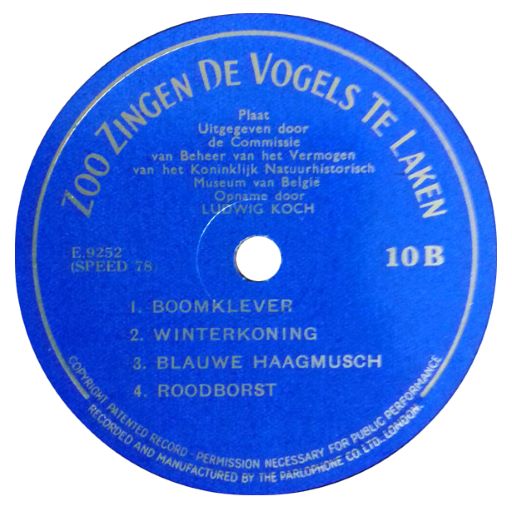 Parlophone  10B "Zoo Zingen De Vogels Te Laaken"